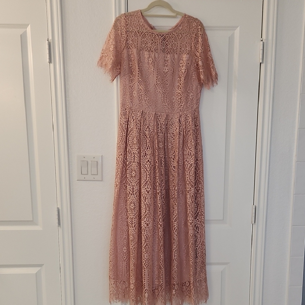 Pink Flutter Sleeve Midi Gown with Peter Pan Collar